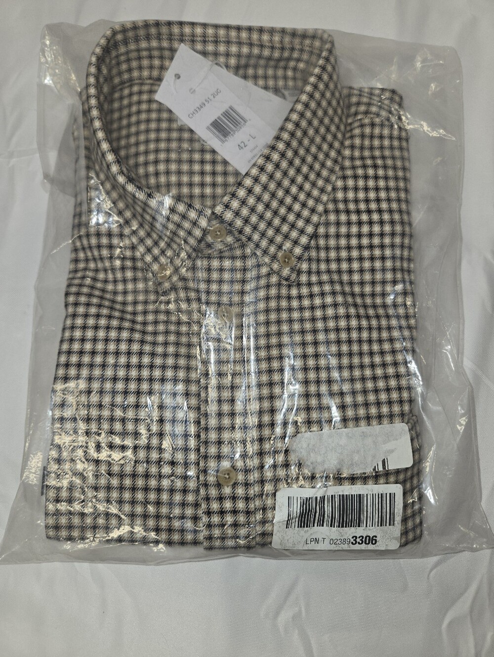 Lacoste Men's Beige and Black Check Button-Down Shirt